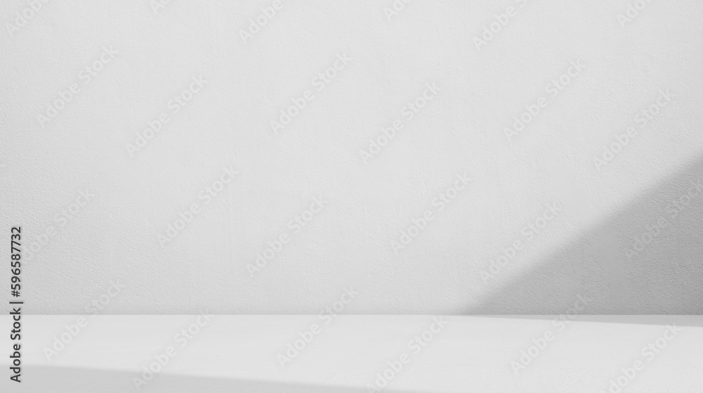 Shadow on Wall Background Studio Room, Gray Podium Table Product Cement Concrete Interior House Platform,Abstract Light Overlay Window on White Floor Minimal Loft Display,Empty Desk Shelf Template.