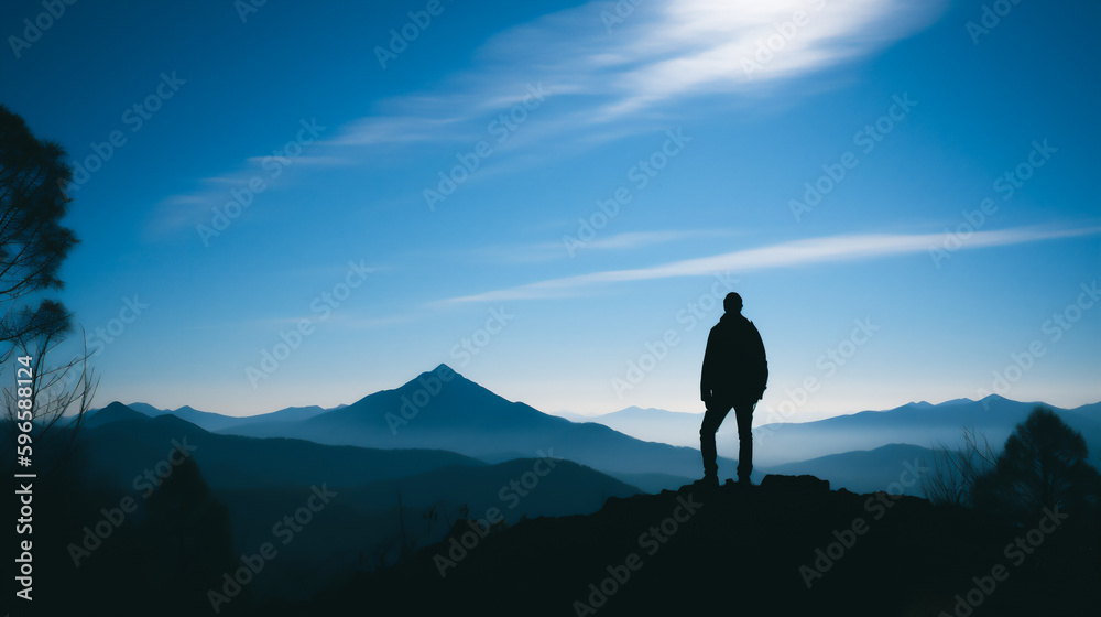 a silhouette of a patient with lung cancer standing in a peaceful setting with a clear blue sky  Generative AI