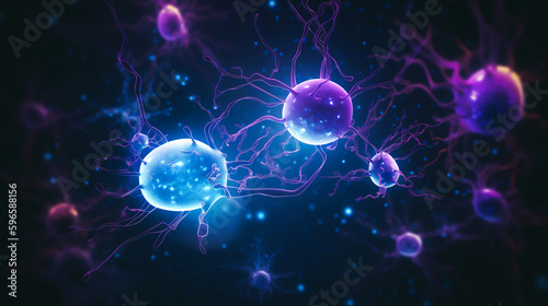 neutrophils (a type of white blood cells) intertwined with nerve cells Generative AI photo