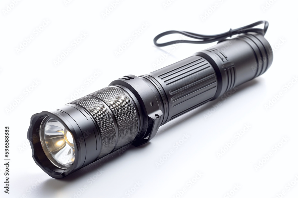 Gros plan d'une lampe torche noire sur fond blanc » IA générative Gros plan d'une lampe torche noire sur fond blanc » IA générative