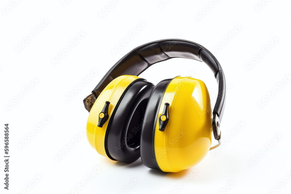 Casque antibruit de sécurité jaune sur fond blanc » IA générative Casque antibruit de sécurité jaune sur fond blanc » IA générative