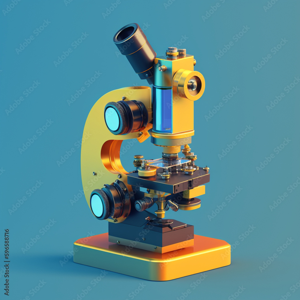 Microscope on a blue background. Generative AI.