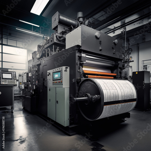 Printing machine in a factory. Generative AI.