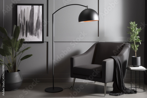 Slika na platnu Salon de séjour design dans une ambiance gris foncée » IA générative