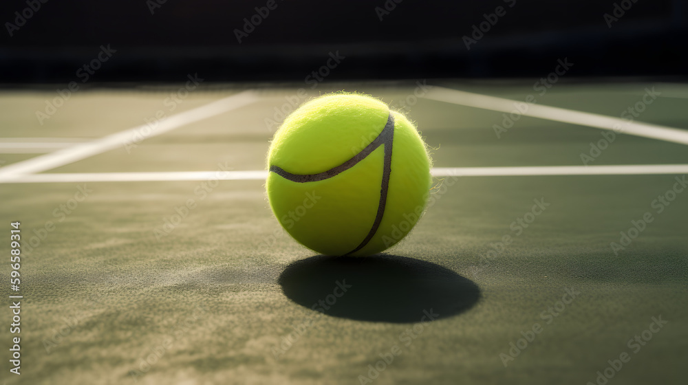 A tennis ball on the court ready to be served and set the Generative AI