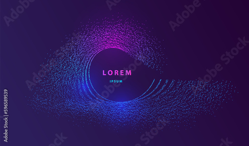 Explosion particles glowing abstract background. Neon circles dots splash surface round shapes design. Modern cyber light big data technology and science vector.	
