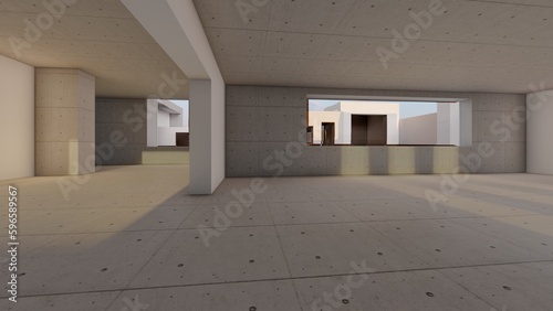 Architecture background empty room with window 3d render