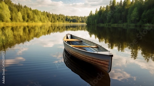 Boat on a river with ripples.