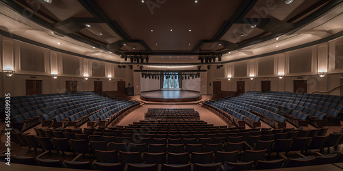 A view of a university auditorium with a stage and theate Generative AI photo