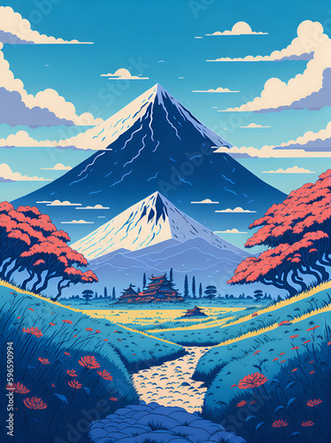 Japan landscape. AI generated illustration © vector_master