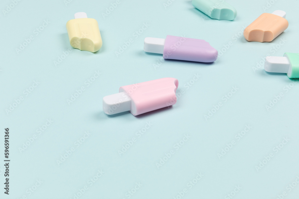 closeup of popsicles on cyan surface icecream