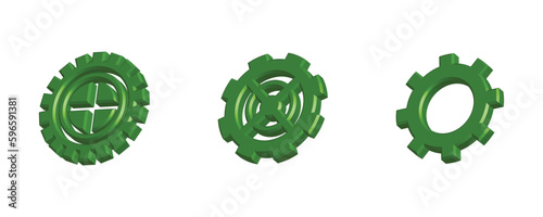 set of 3 Gears icon isolated on white background. Setting Gear 3d icon. 3d rendering, 3d Illustration Setting or Cogwheel Icon for creative user interface, web design symbol