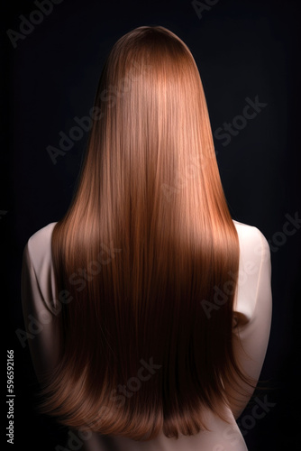 Long healthy female hair viewed from the back, Generative AI