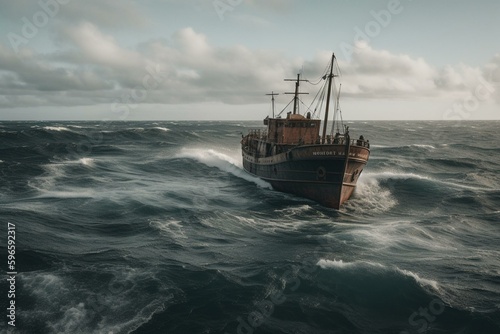 A vessel on the ocean. Generative AI © Azeneth