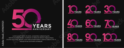 set of anniversary logo style purple and white color on black background for celebration