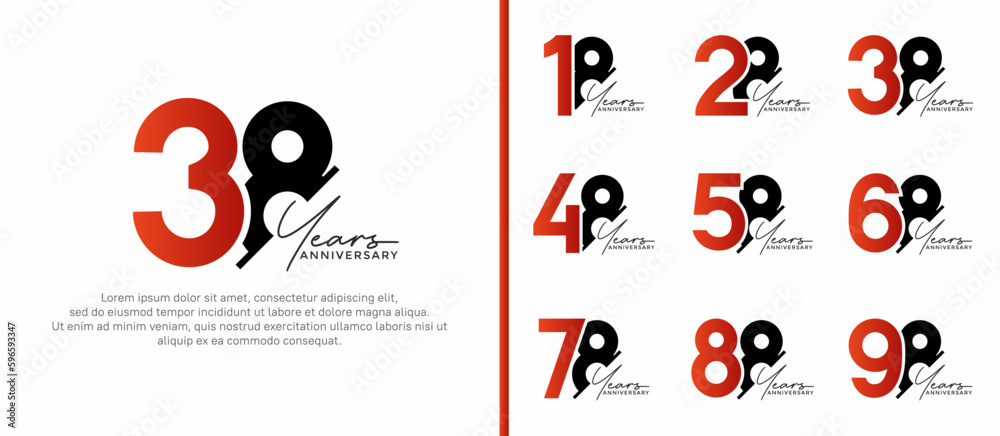 Naklejka premium set of anniversary logo style orange and black color on white background for special moment
