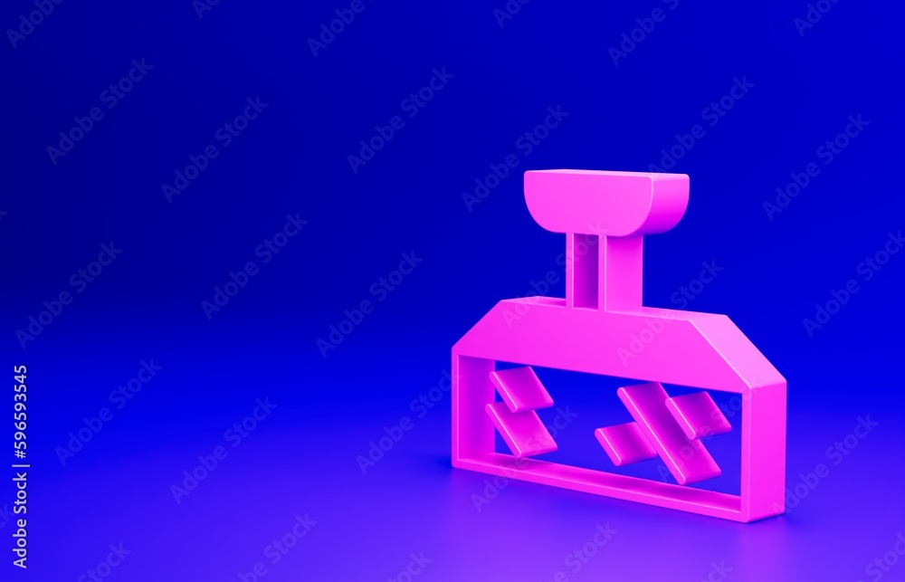 Pink Studio light bulb in softbox icon isolated on blue background. Shadow reflection design. Minimalism concept. 3D render illustration Pink Studio light bulb in softbox icon isolated on blue background. Shadow reflection design. Minimalism concept. 3D render illustration