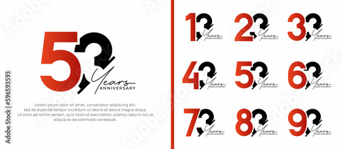 set of anniversary logo style orange and black color on white background for special moment