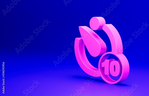 Pink Camera timer icon isolated on blue background. Photo exposure. Stopwatch timer 10 seconds. Minimalism concept. 3D render illustration