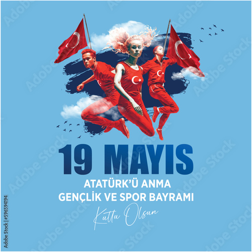 May 19 is the Commemoration of Atatürk, youth and sports day. Vector Illustration.