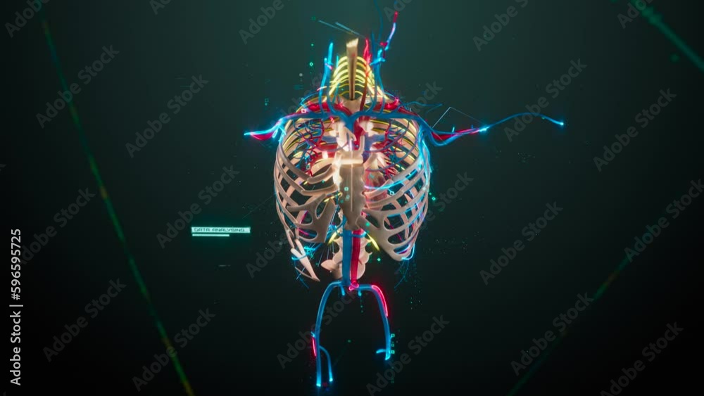 Human anatomy in augmented reality. Model displays whole structure and individual organs, bones, and muscles