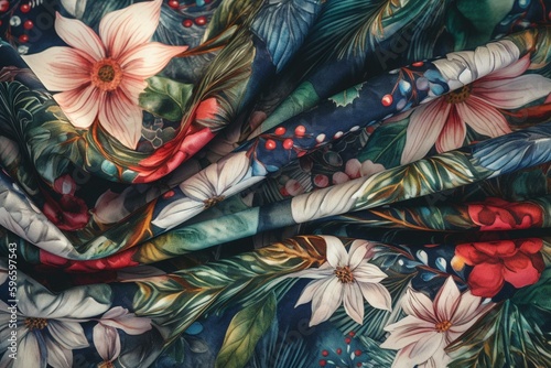 Realistic watercolor pattern for Christmas fabric. Generative AI