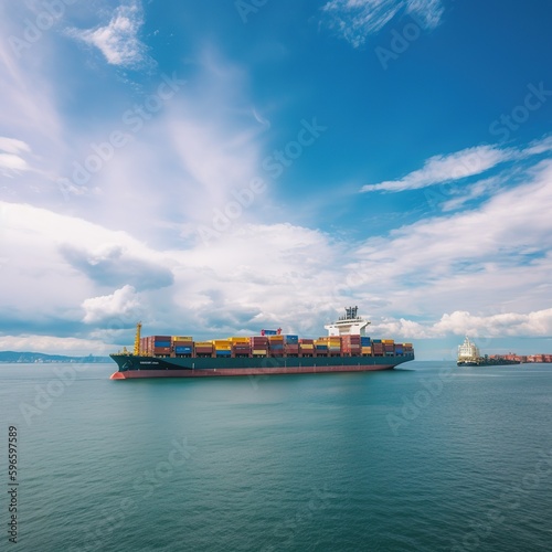 Container ships Import, export, and exchange of cargo containers by ship , and Cargo to Harbor. Transportation on a global scale. generative ai