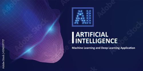Big data and artificial intelligence concept. Abstract digital human face. Human head in robot digital computer interpretation. Robotics concept.