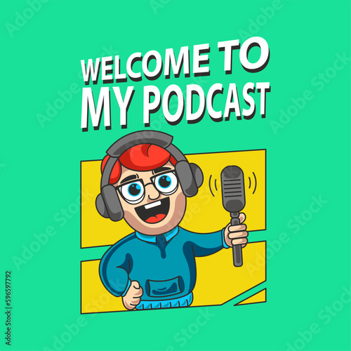 Illustration vector mascot logo male podcast