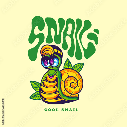 Cartoon illustration of a snail with colorful leaves