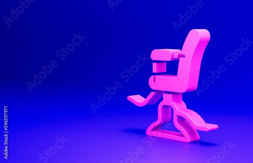 Pink Barbershop chair icon isolated on blue background. Barber armchair sign. Minimalism concept. 3D render illustration