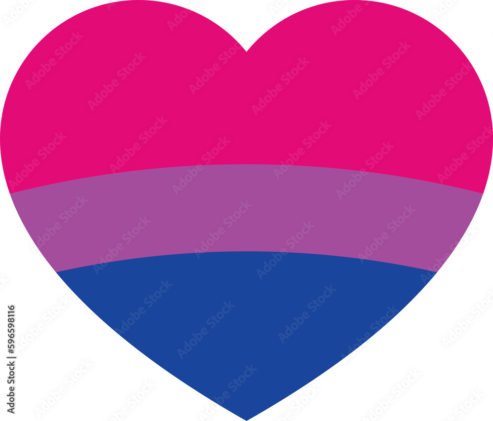 Pink, purple, and blue colored heart icon, as the colors of the bisexual flag. LGBTQI concept. Flat design illustration.