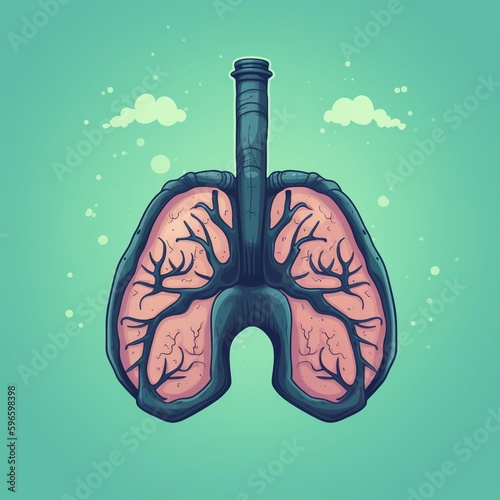 Cartoon lung cancer with tumor and smoking risk factors photo