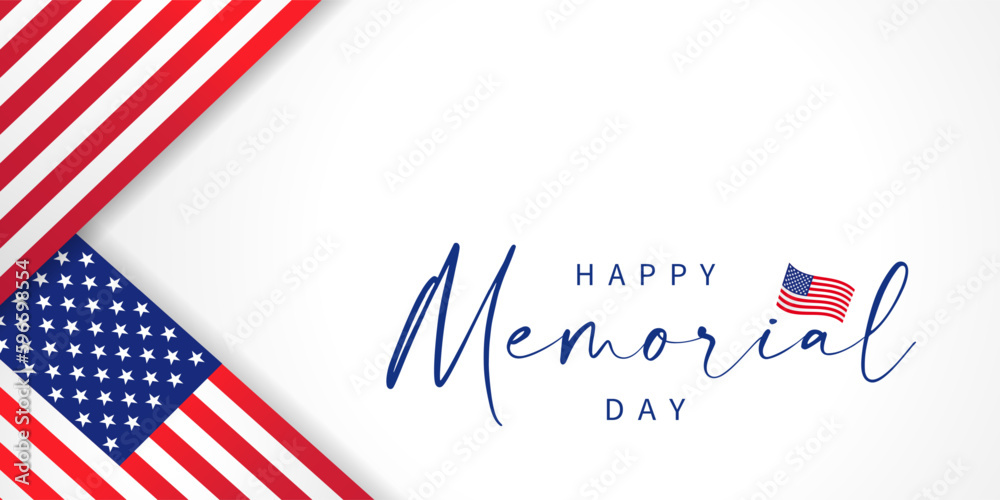 Happy Memorial Day holiday in USA white poster. Calligraphy and flagі USA for Happy Memorial day greeting card design. Vector illustration Happy Memorial Day holiday in USA white poster. Calligraphy and flagі USA for Happy Memorial day greeting card design. Vector illustration