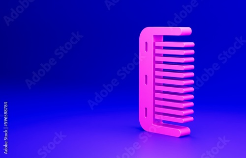 Pink Hairbrush icon isolated on blue background. Comb hair sign. Barber symbol. Minimalism concept. 3D render illustration