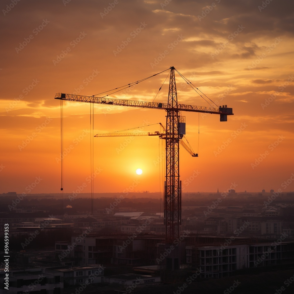 construction site at sunset. generative ai