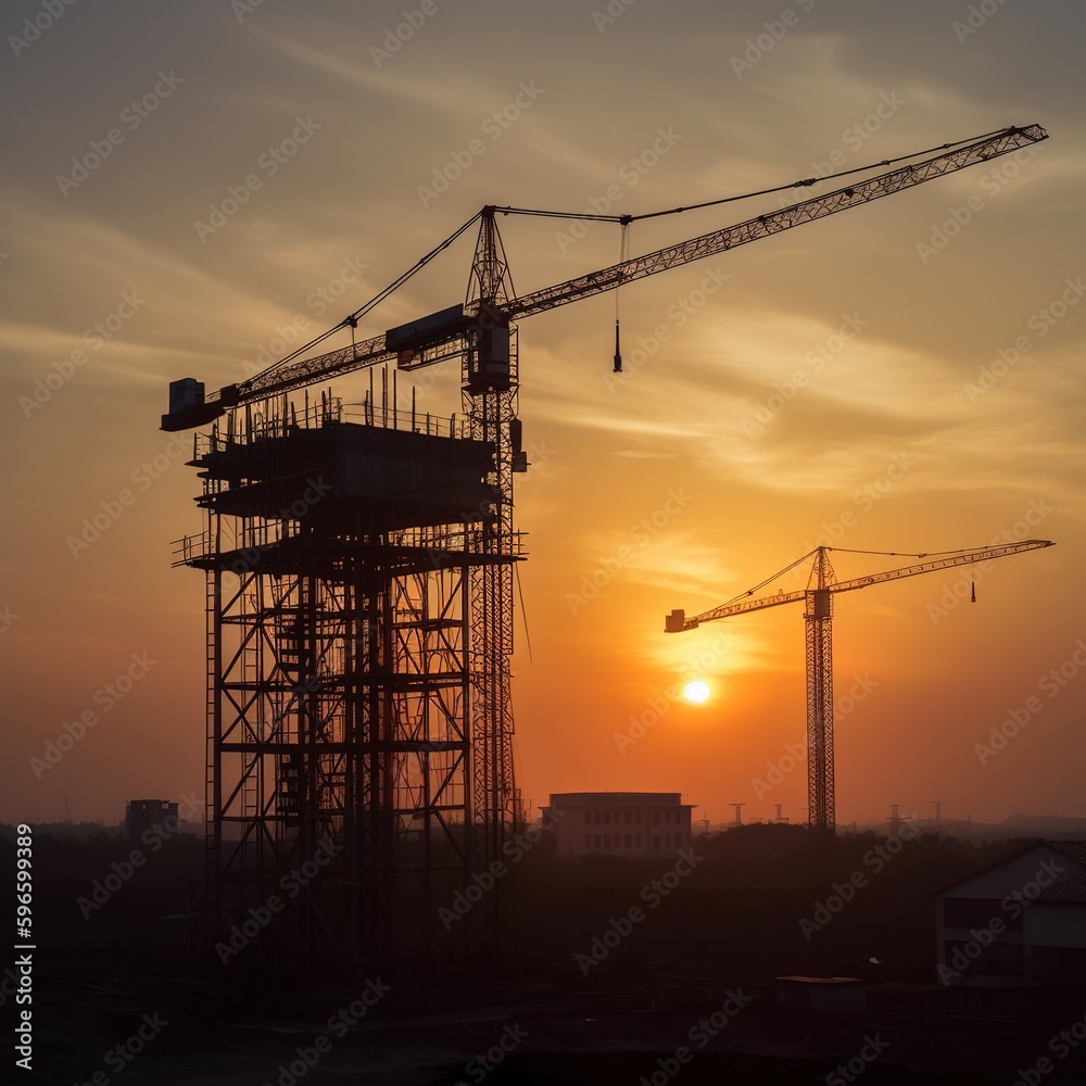 construction site at sunset. generative ai