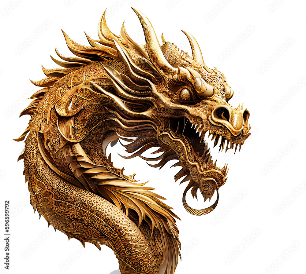Chinese golden dragon on a transparent background (PNG) generative AI - obrazy, fototapety, plakaty 