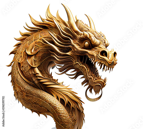 Fényképezés Chinese golden dragon on a transparent background (PNG) generative AI