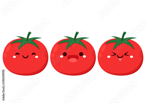 Cute tomato character design. Happy vegetable vector illustration. Cartoon tomato flat design.