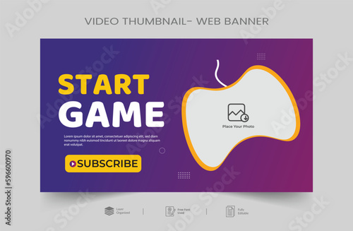 Video game review video thumbnail and web banner template. Editable video cover photo design