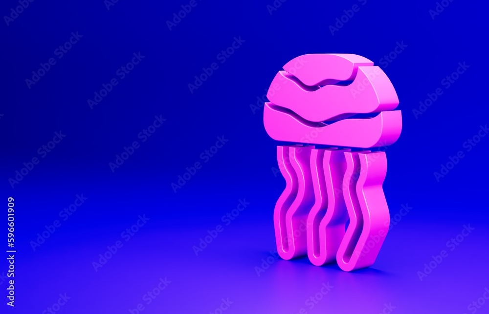 Obraz premium Pink Jellyfish icon isolated on blue background. Minimalism concept. 3D render illustration