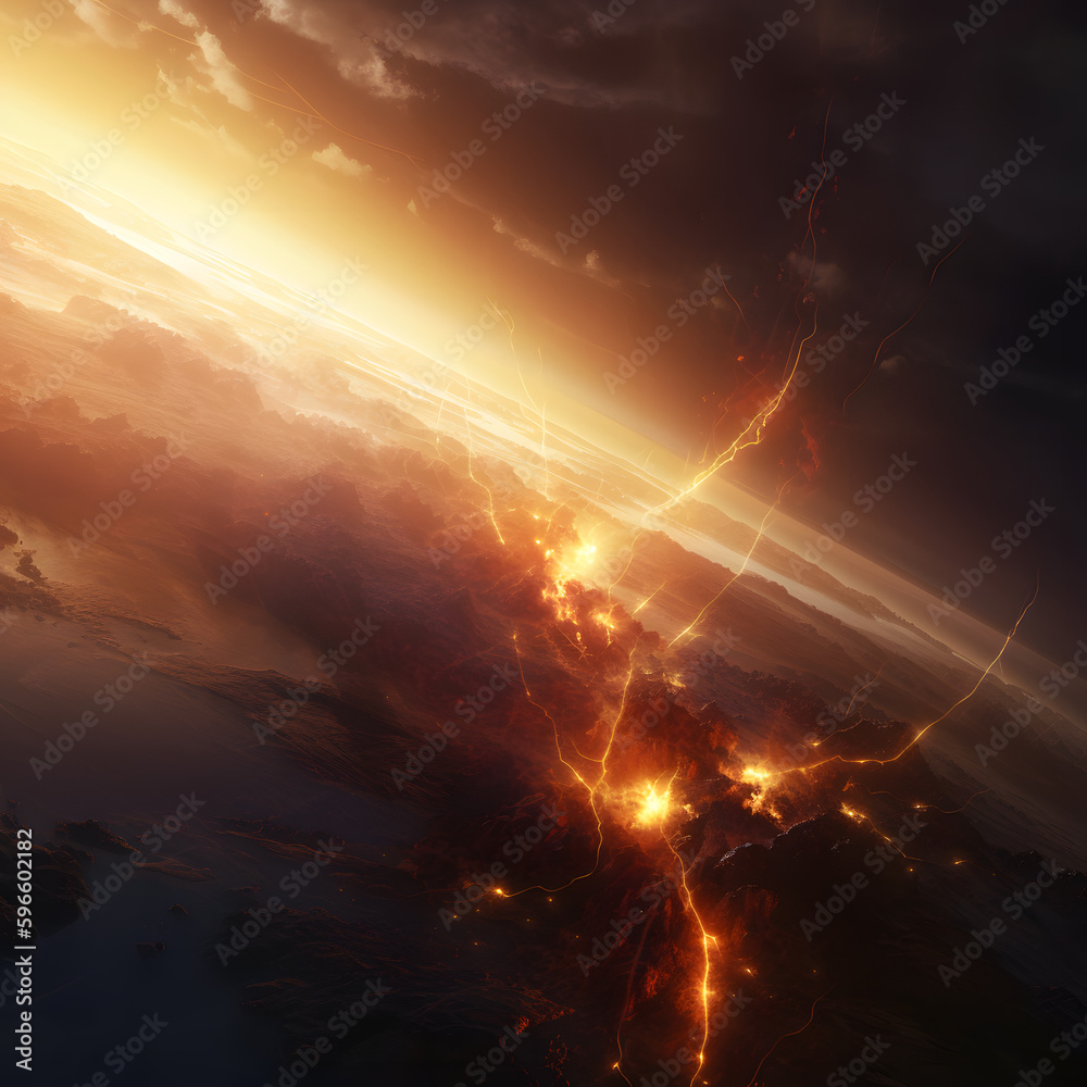 earth sun fire dynamic lightning cinematic Generative AI