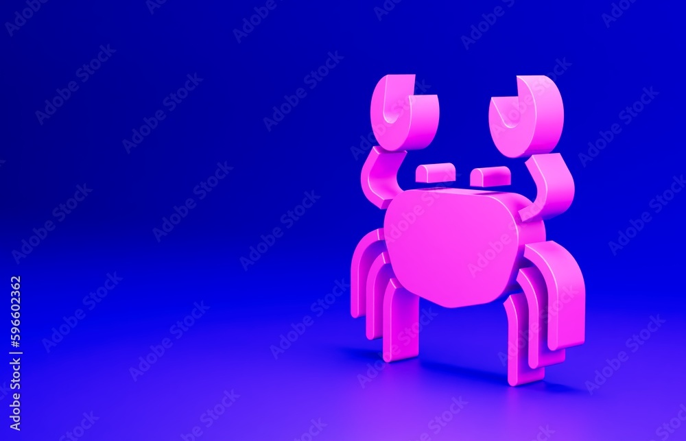 Pink Crab icon isolated on blue background. Minimalism concept. 3D render illustration Pink Crab icon isolated on blue background. Minimalism concept. 3D render illustration