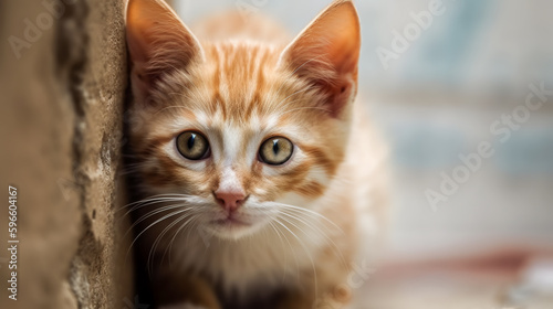 Portrait of cute fluffy kitten. Generative AI. High quality illustration