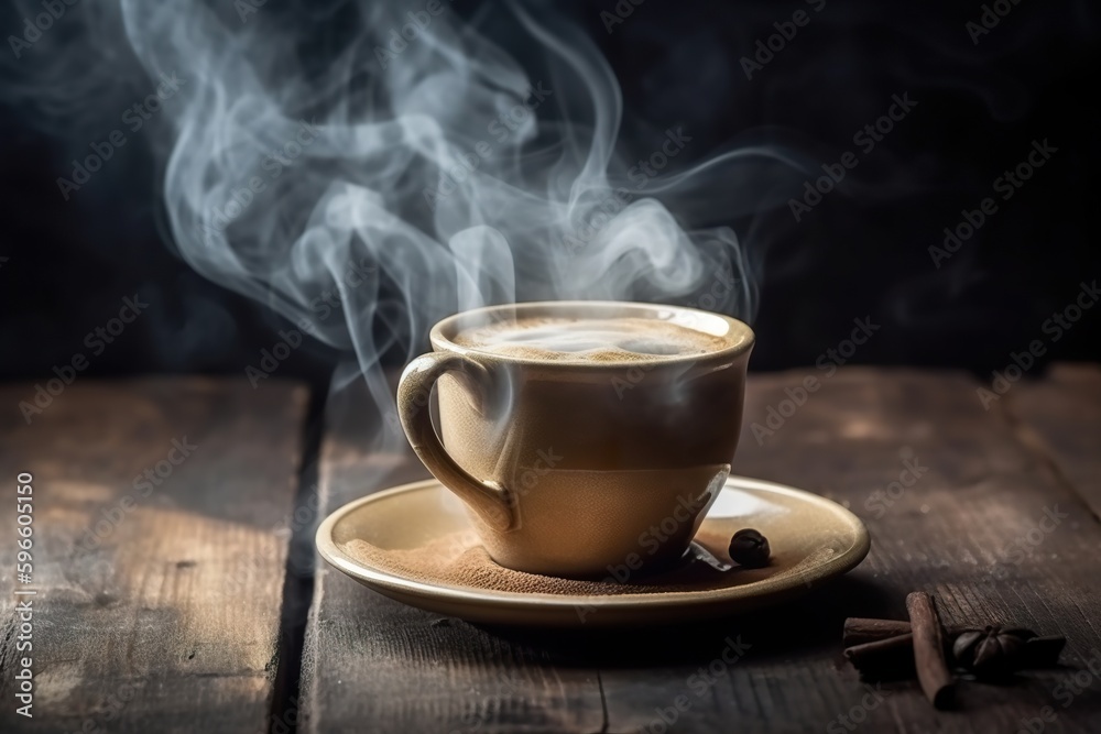 Cup of hot coffe on rustic wooden background, generative ai. Cup of hot coffe on rustic wooden background, generative ai.