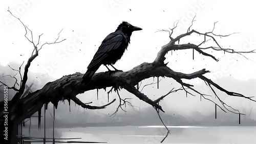 raven on tree Background 