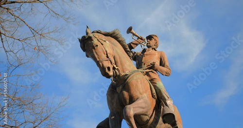 Brookline War Memorial Horseman Statue At Daytime In Boston, Massachusetts, United States. low angle photo