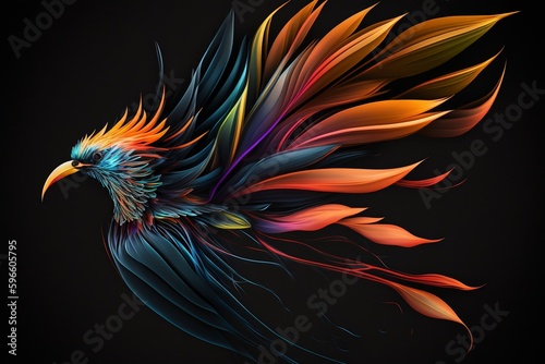 Colorful Abstract Bird of Paradise on Black Background. Generative AI © Muhammad