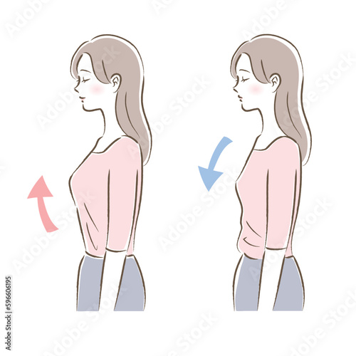 バストアップするブラ・ブラトップを着用した女性のビフォーアフターのイラスト